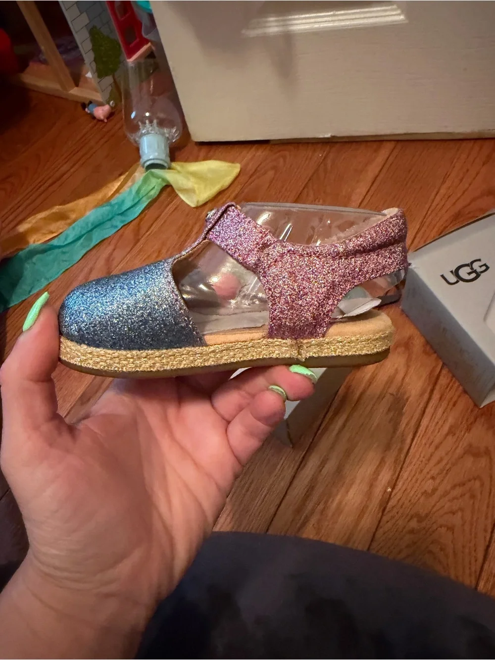 UGG Girls Glitter Mary Jane Shoes in Blue and Pink